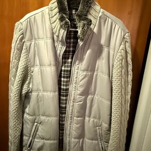 Buffalo David Bitton Light Gray Puffer Jacket with Knit Sleeves